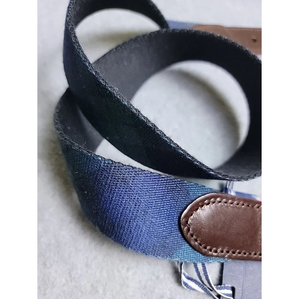 Vineyard Vines Belt Mens 30 Tartan Plaid Blue Green Leather Preppy Dad Whale NEW